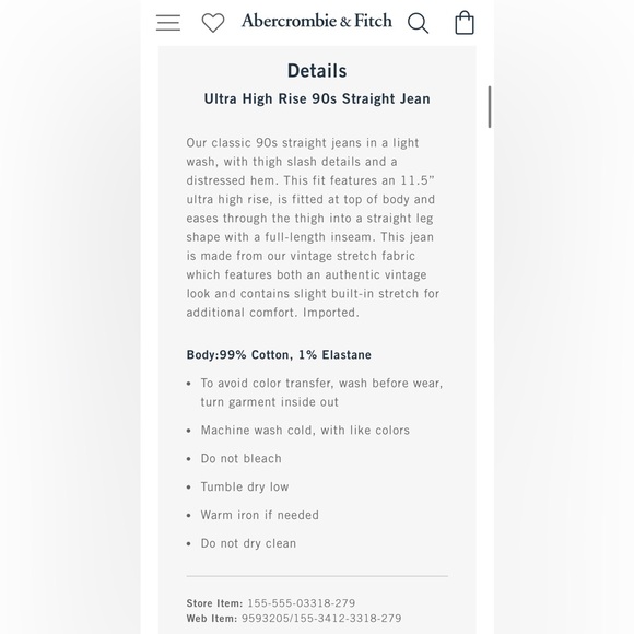 Abercrombie 90s Straight Jeans 33/16r - Picture 13 of 13